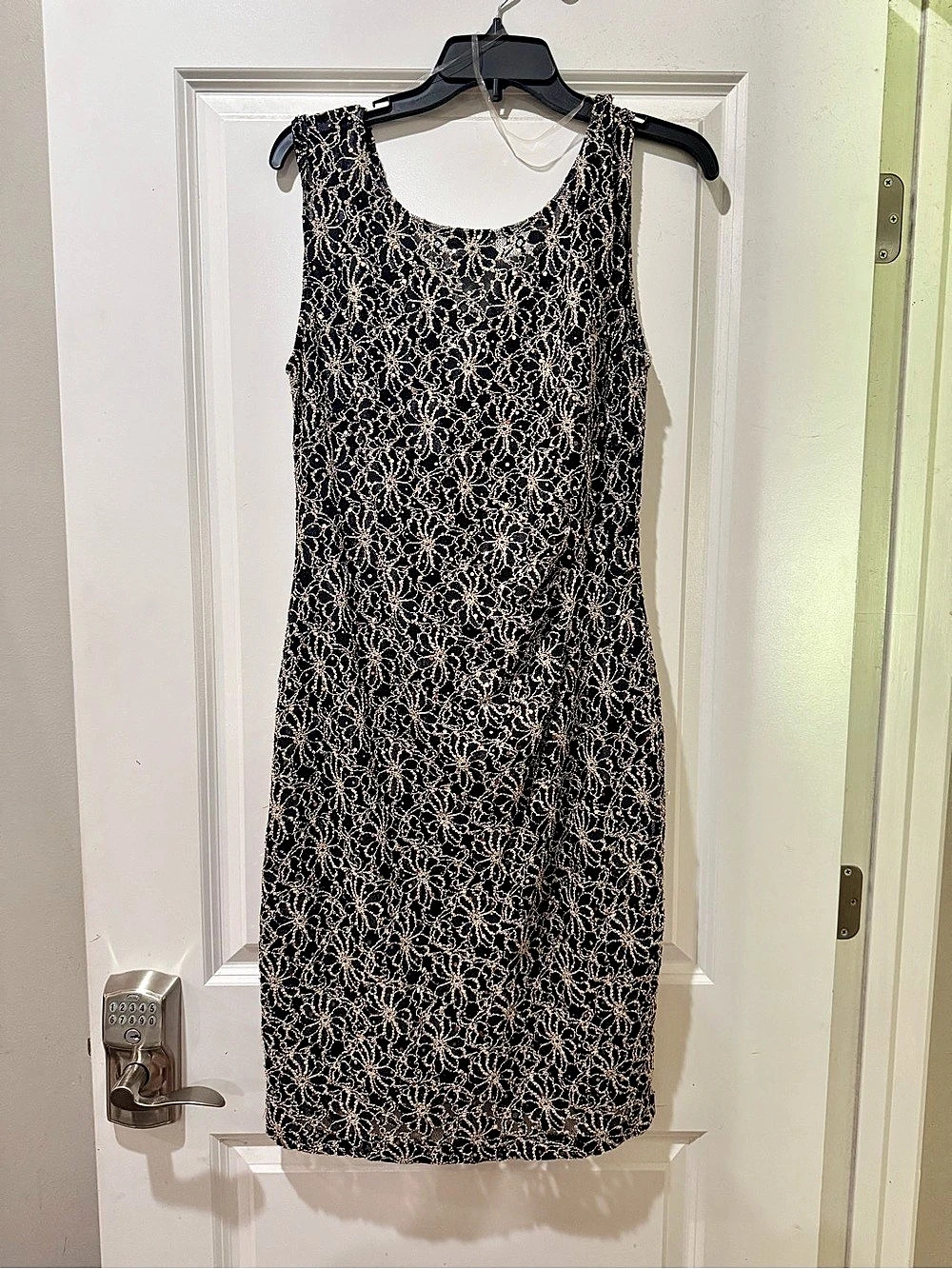 connected apparel Sequin Lace Petite Midi Dress Floral Mini Dress in Black & Gol